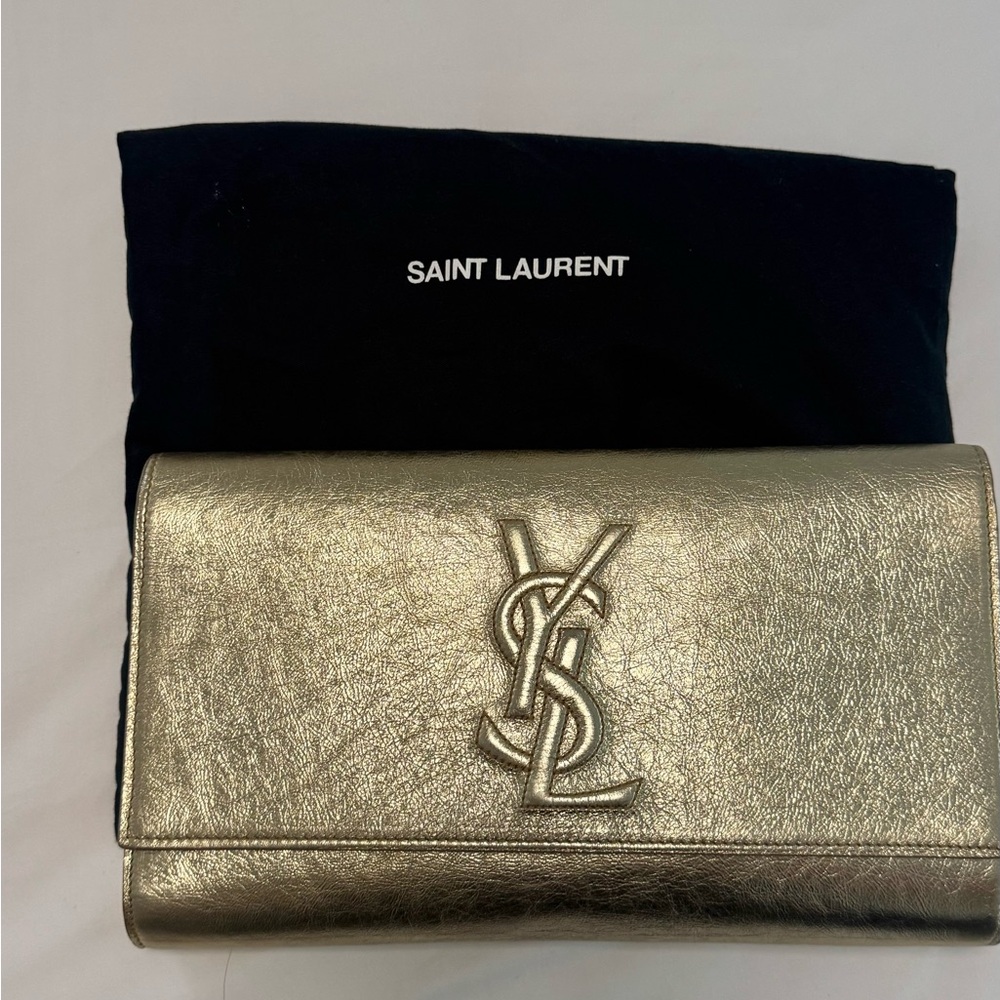 Saint Laurent Gold Metallic YSL large De Jour Clutch - Picture 2 of 7